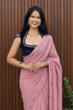 Elegant Stone-Worked Tissue Organza Saree with Blouse - Image 2