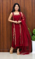 Elegant Handworked Slit Top, Bottom & Dupatta Set - Image 4
