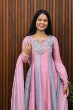 Elegant Handworked Panel Cut Anarkali with Dupatta - Image 3